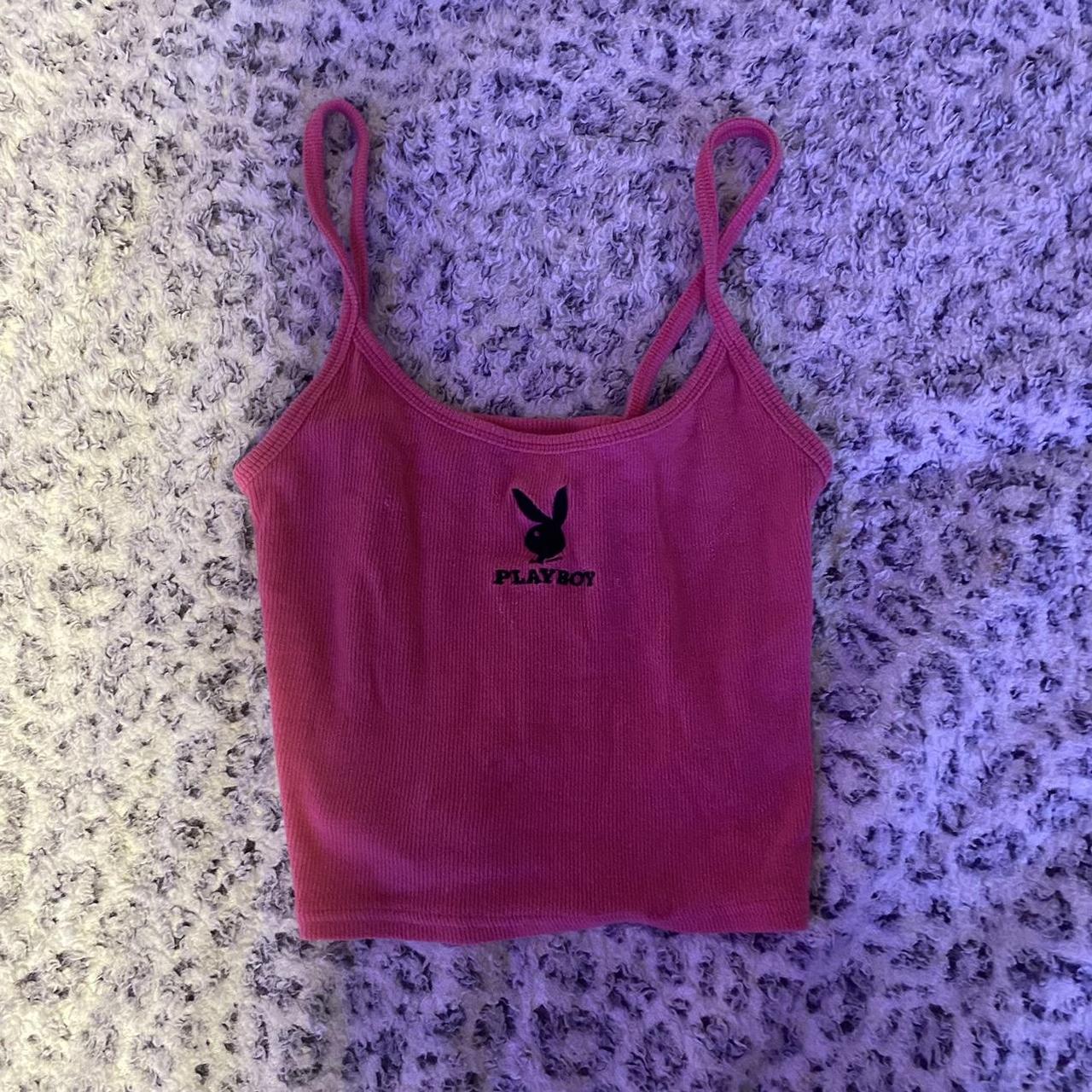 playboy pink & black crop top! soft material and all... - Depop