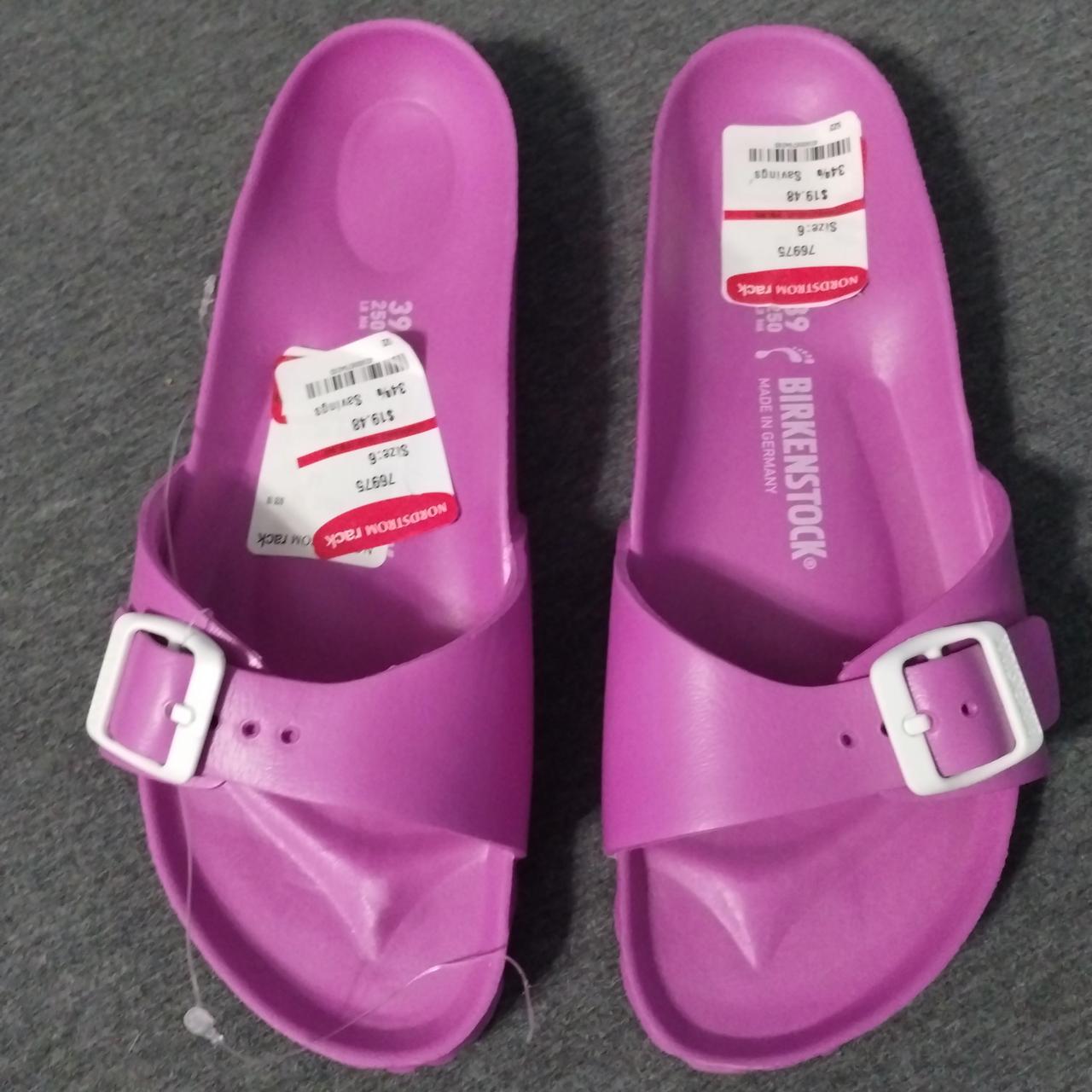Purple rubber Birkenstocks with white buckle never... Depop