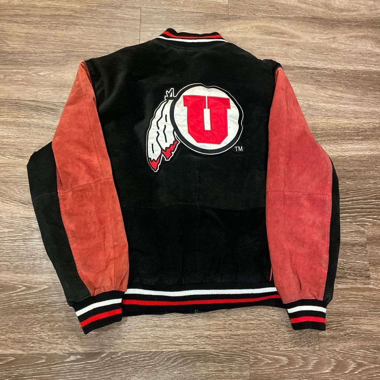 Utah Utes leather jacket, size 2XL. Some dirt on the... - Depop