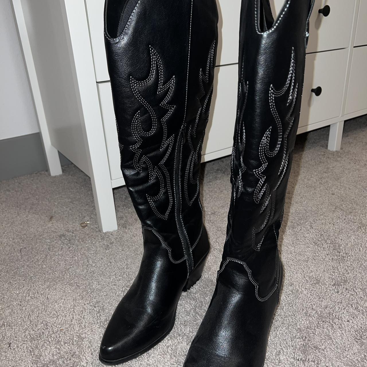 Tall black cowboy boots women size 9 worn once,... - Depop