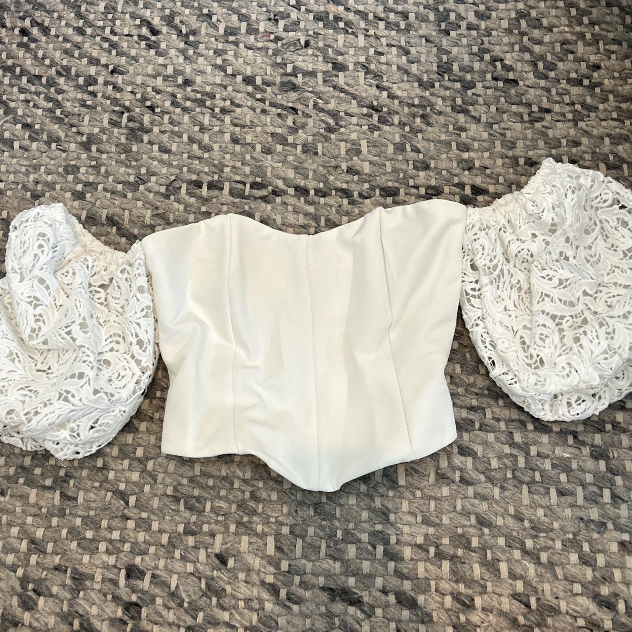 White corset top with puffy sleeves Size: S Reminds... - Depop