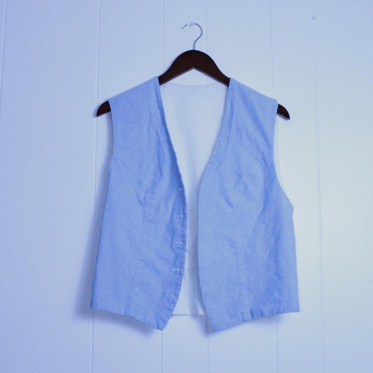 Women blue and white catalina vest / inside out... - Depop