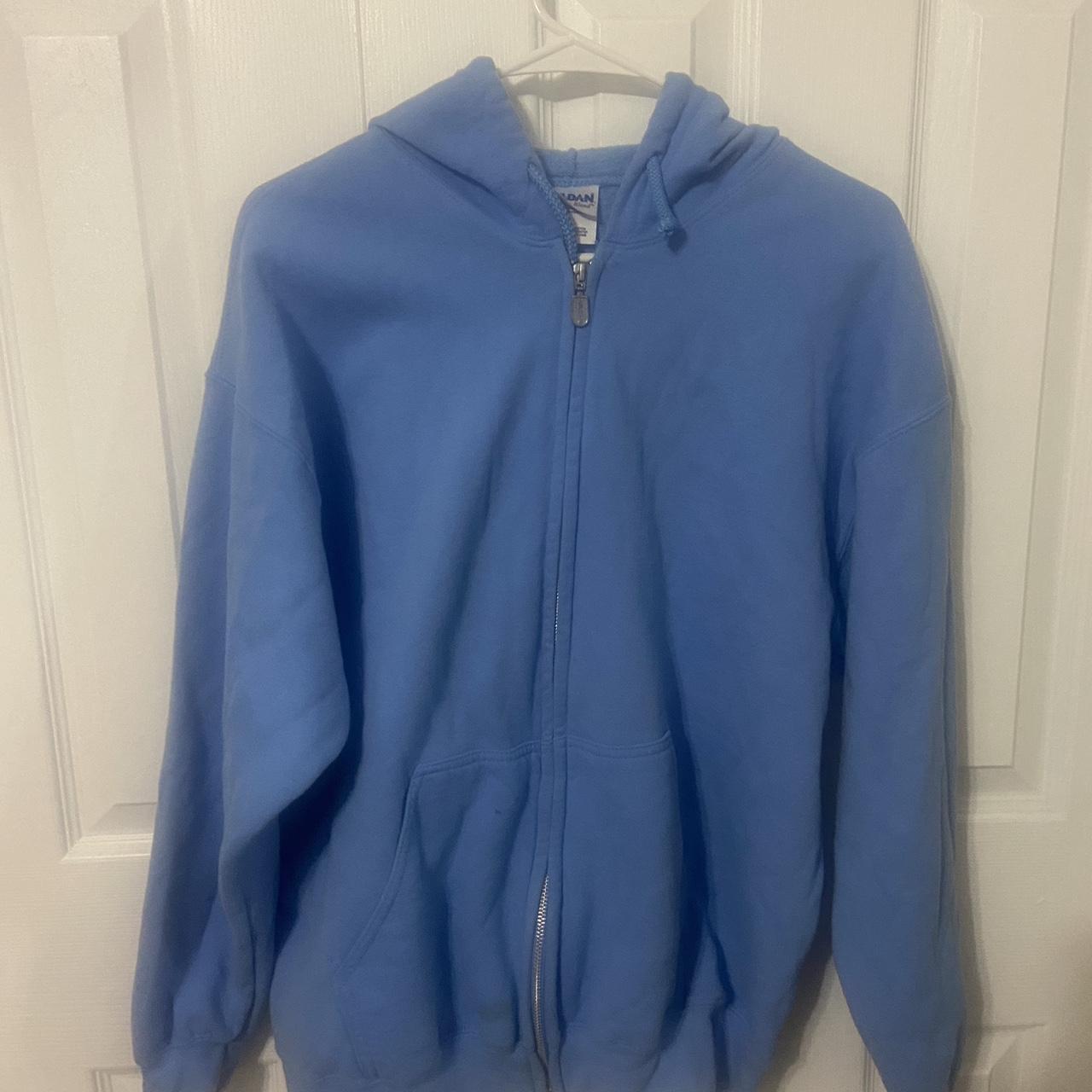 light blue zip up jacket size large small stains on... Depop