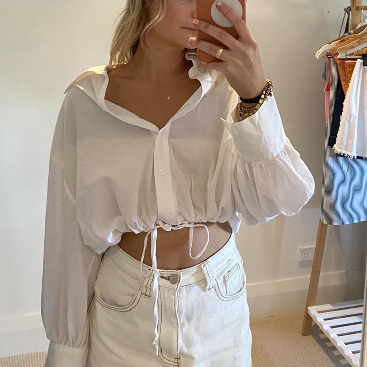 Zara white cropped blouse Size s - Depop