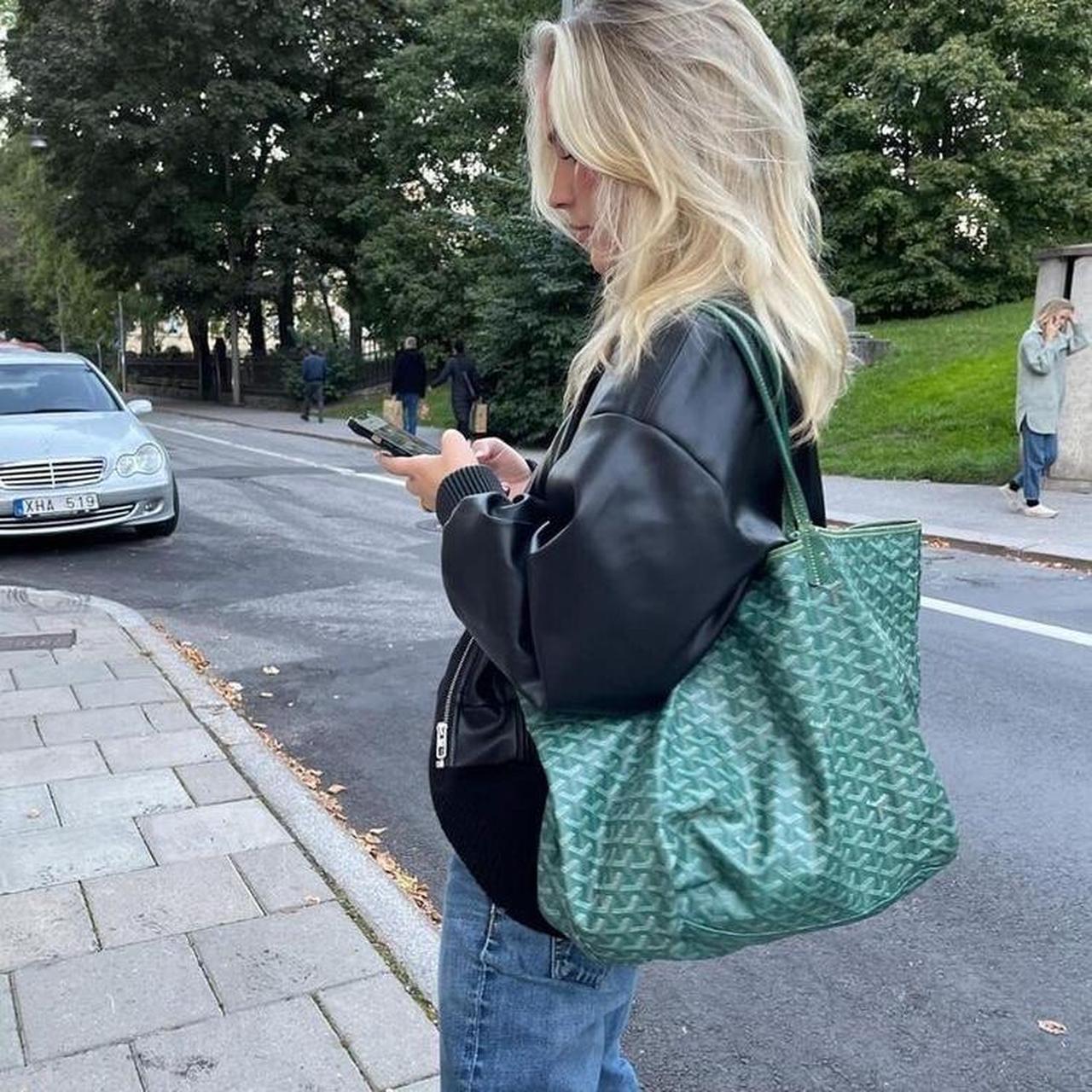 green vintage goyard tote bag in a cute green... - Depop