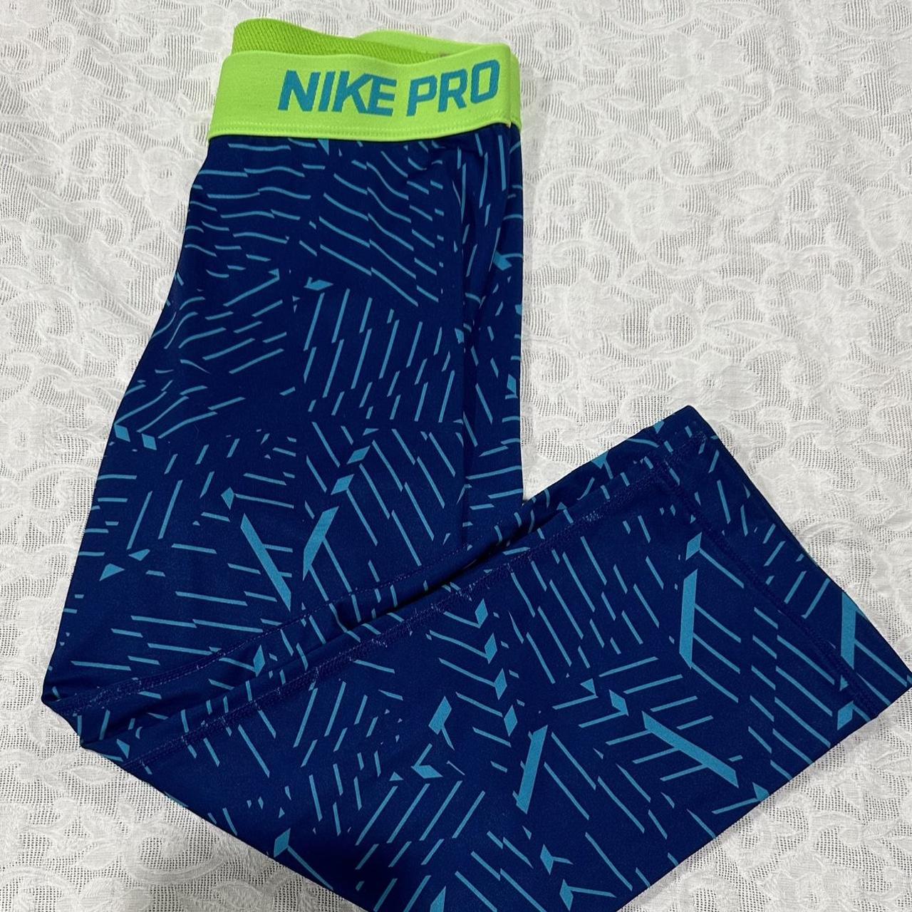 Nike Pro Dri-Fit Blue Green Capri Leggings Womens - Depop