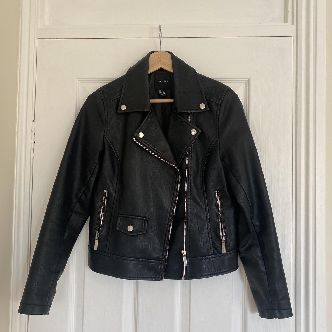 black faux leather jacket - Depop