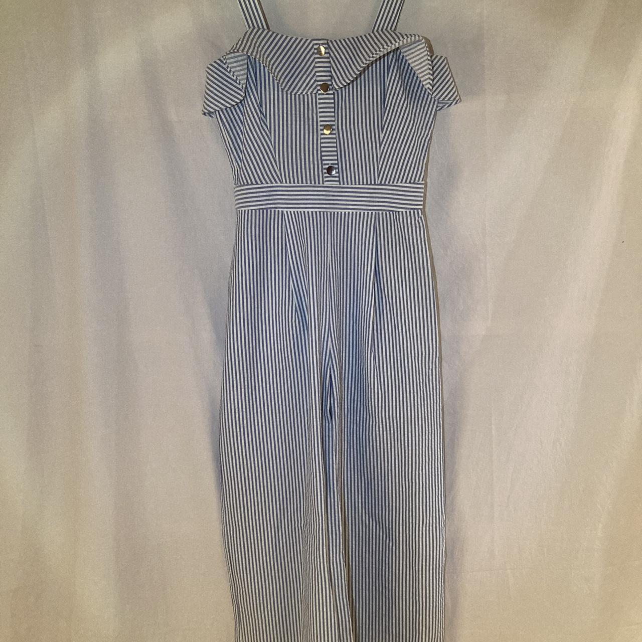 Zara Basic Blue and White Striped Jumpsuit