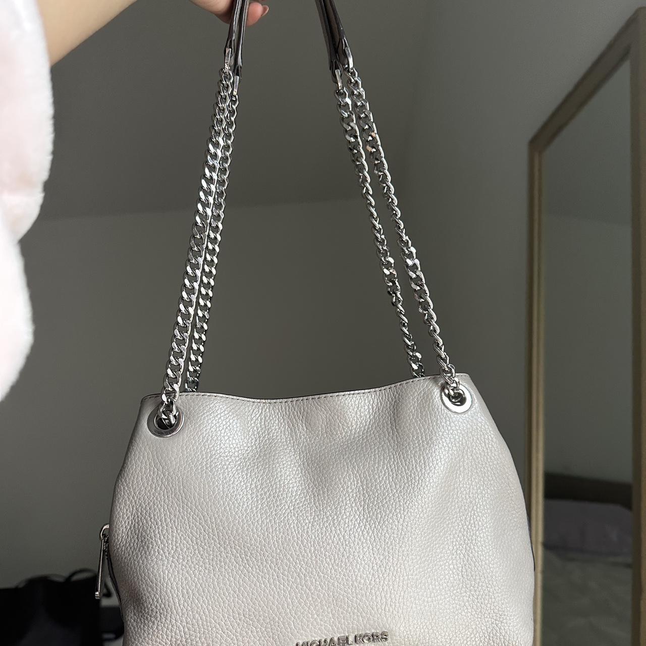 Michael Kors Handbag Grey With Silver Chain Good... - Depop