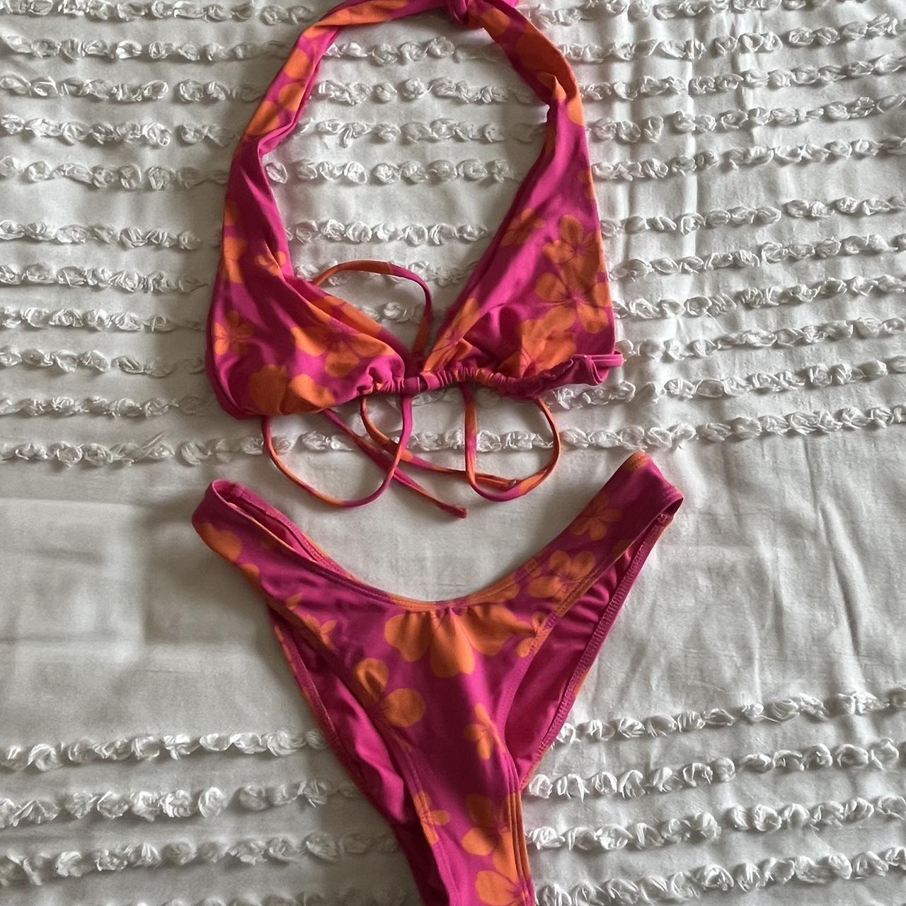 Pink floral Garage bikini set, never worn but no... - Depop