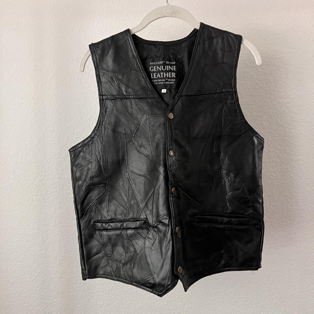 Black Lambskin Patchwork Leather Vest fit : small... - Depop