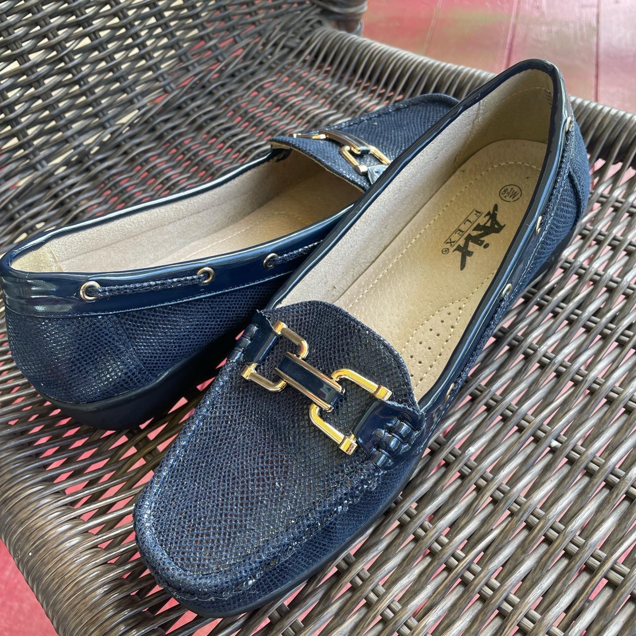 Navy blue dress shoe with gold accents. Worn twice.... - Depop
