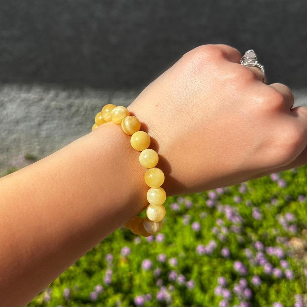 10mm stretchy yellow gemstone bracelet jewelry... Depop