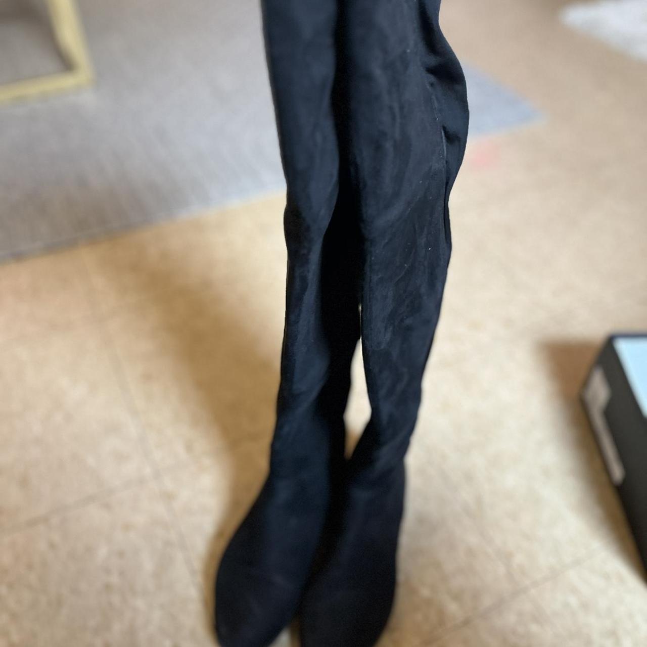 Black suede thigh high boots. Minor wear & tear - Depop