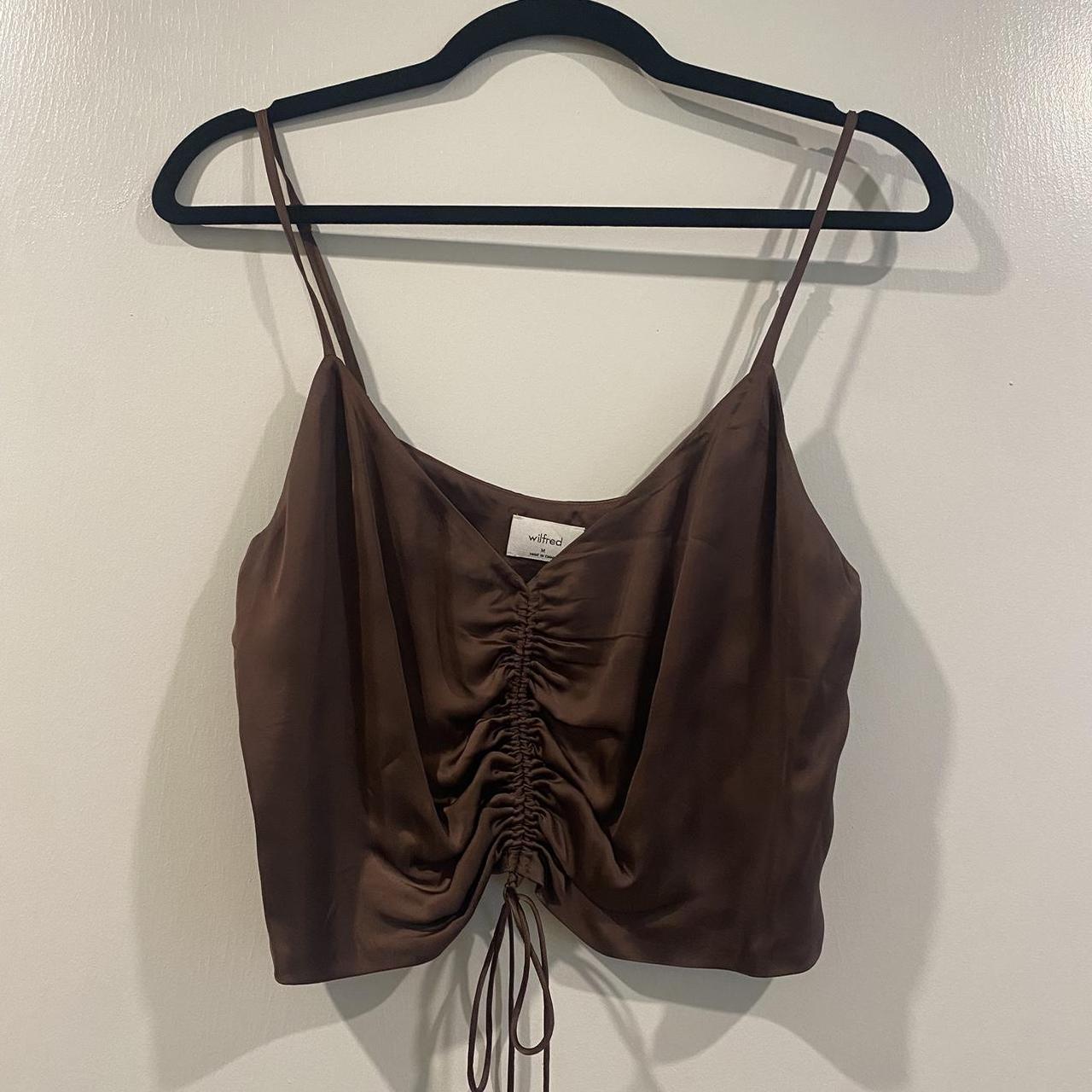 Aritzia Wilfred Brown cropped loose fit camisole... - Depop