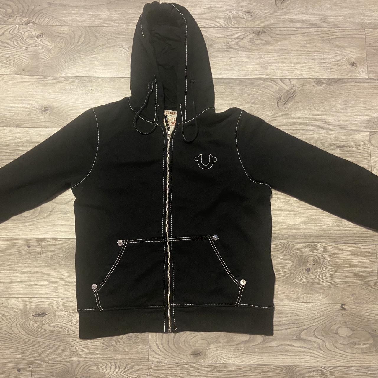 black true religion hoodie in perfect condition.... - Depop