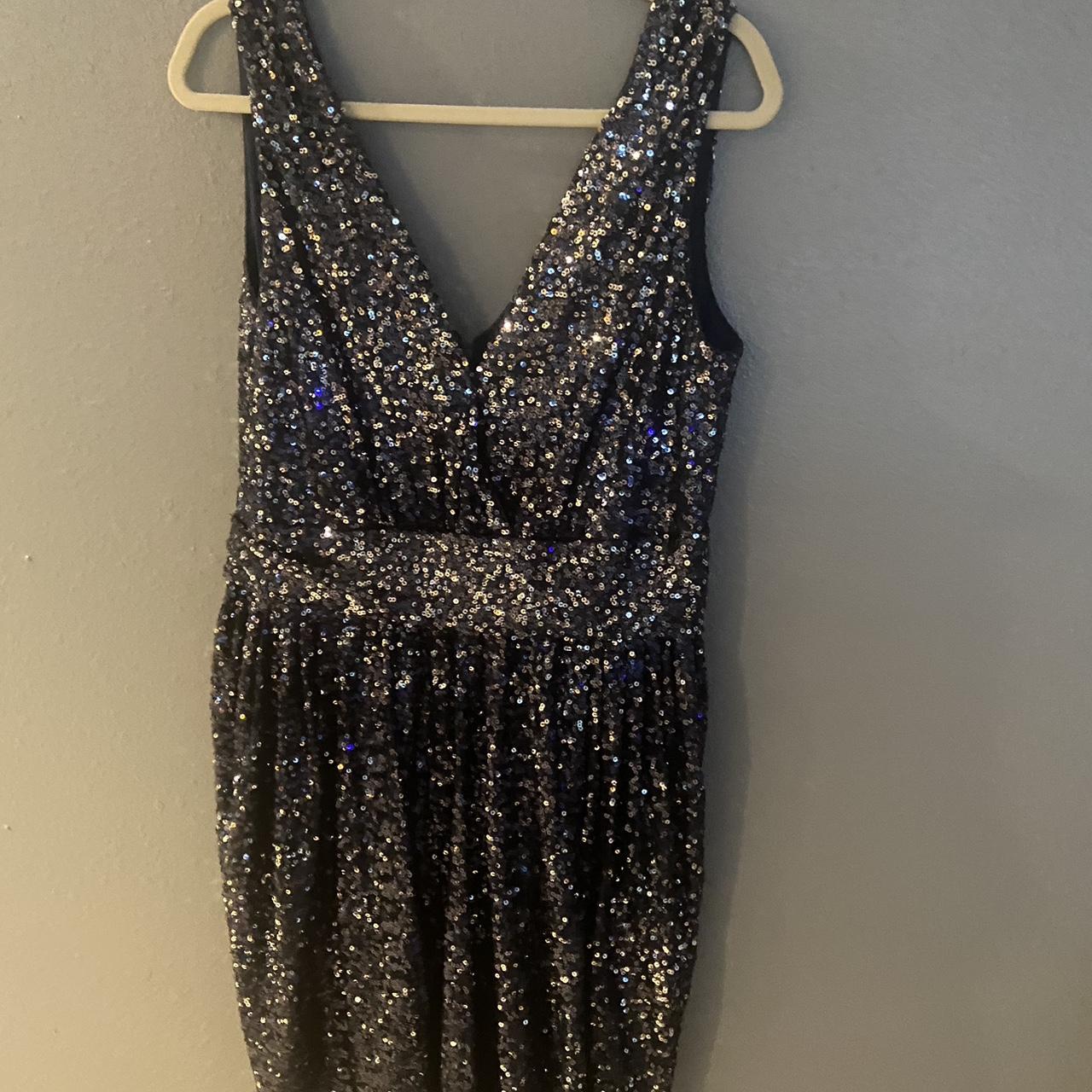 Badgley Mischka midnight blue sequins mini dress... - Depop