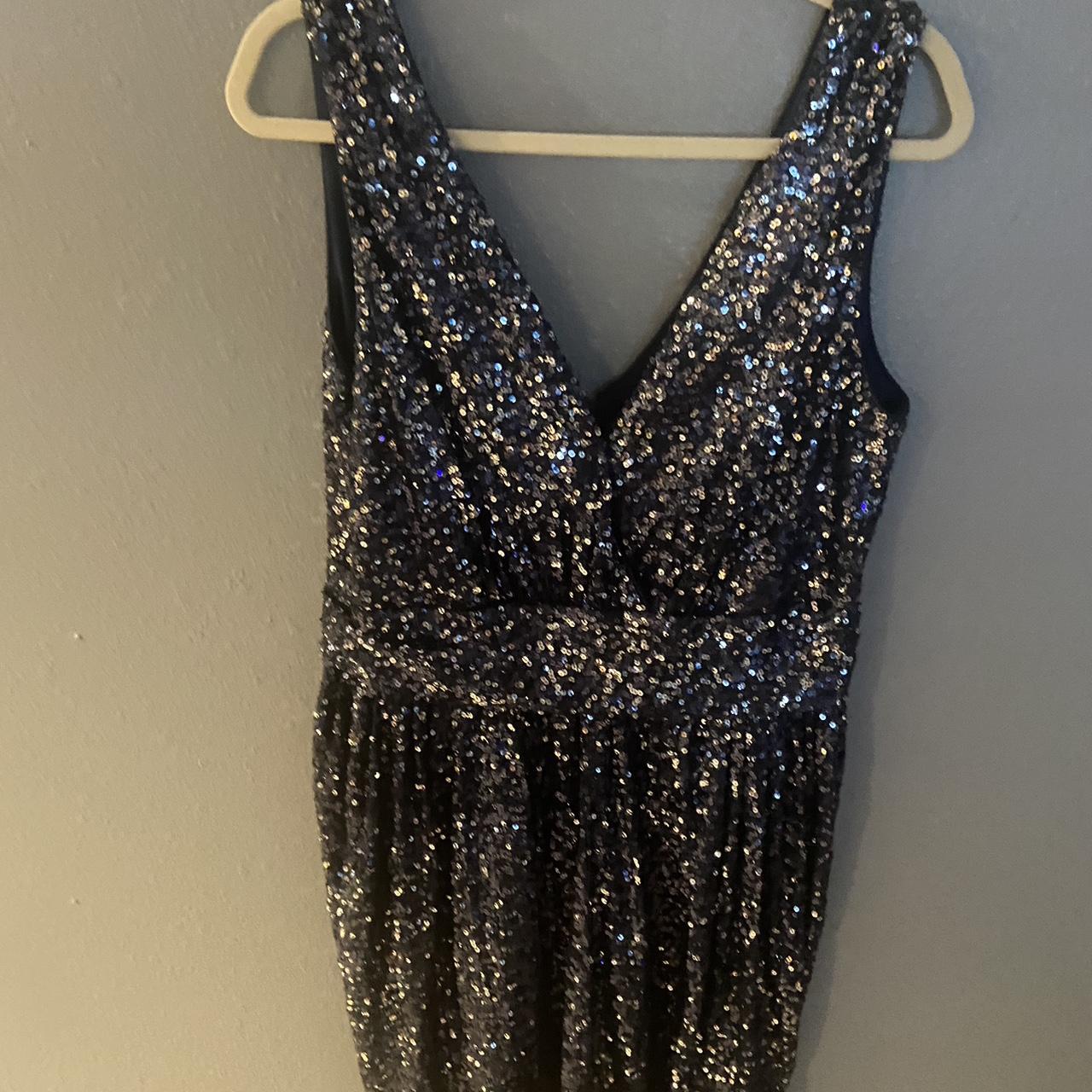 Badgley Mischka midnight blue sequins mini dress... - Depop