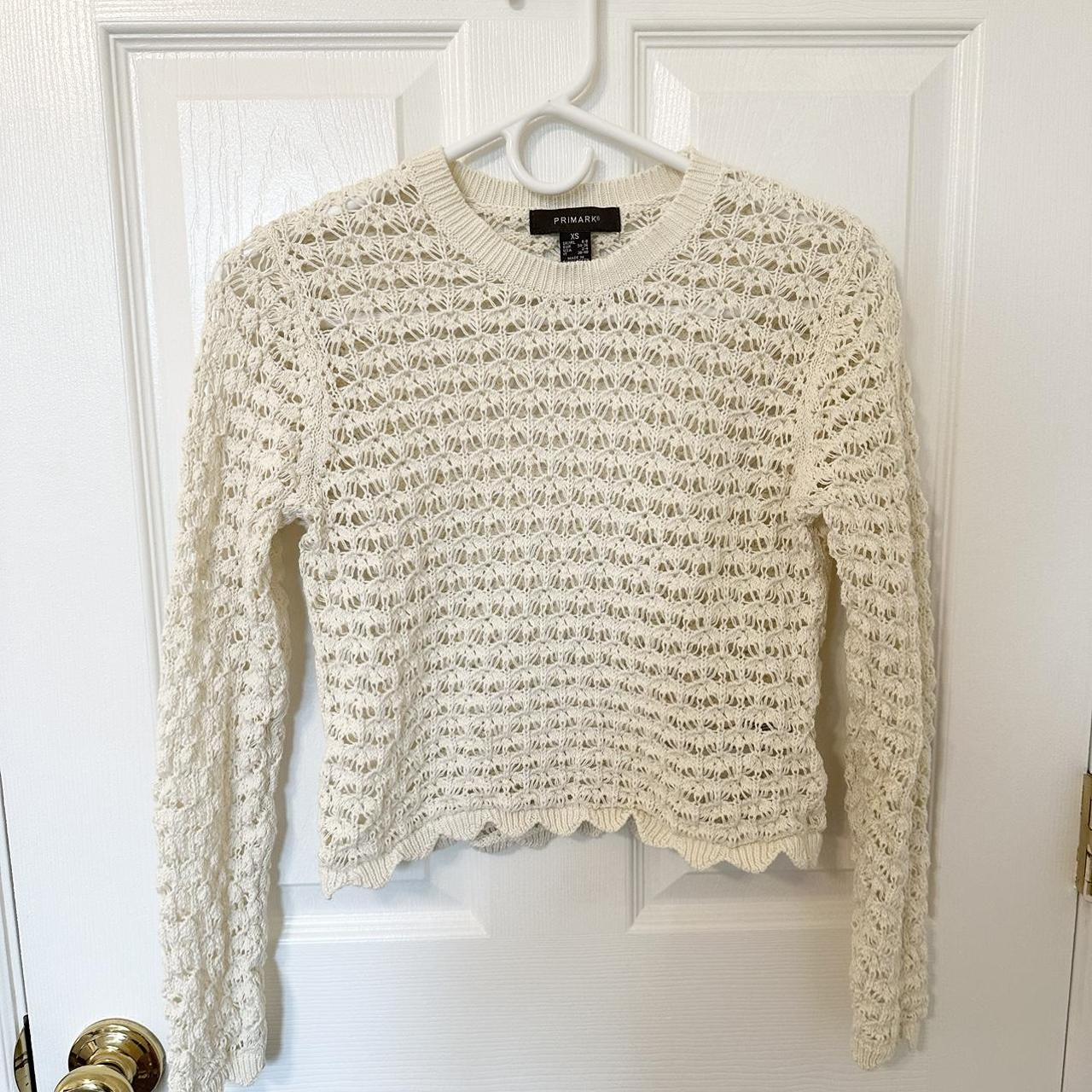 Primark Cream Knit Sweater size XS fall crochet... Depop