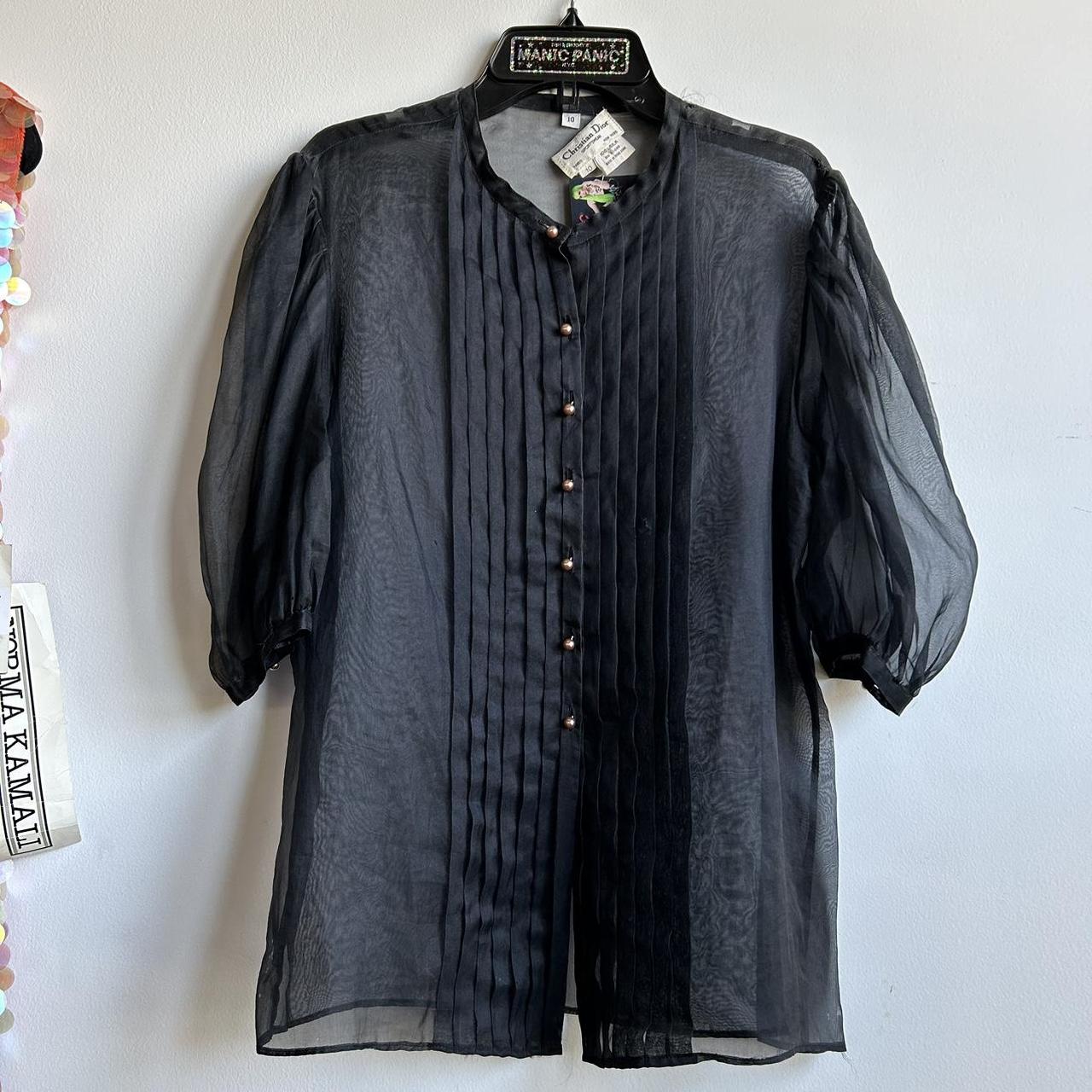 Black sheer vintage Christian Dior Sportswear blouse | Depop