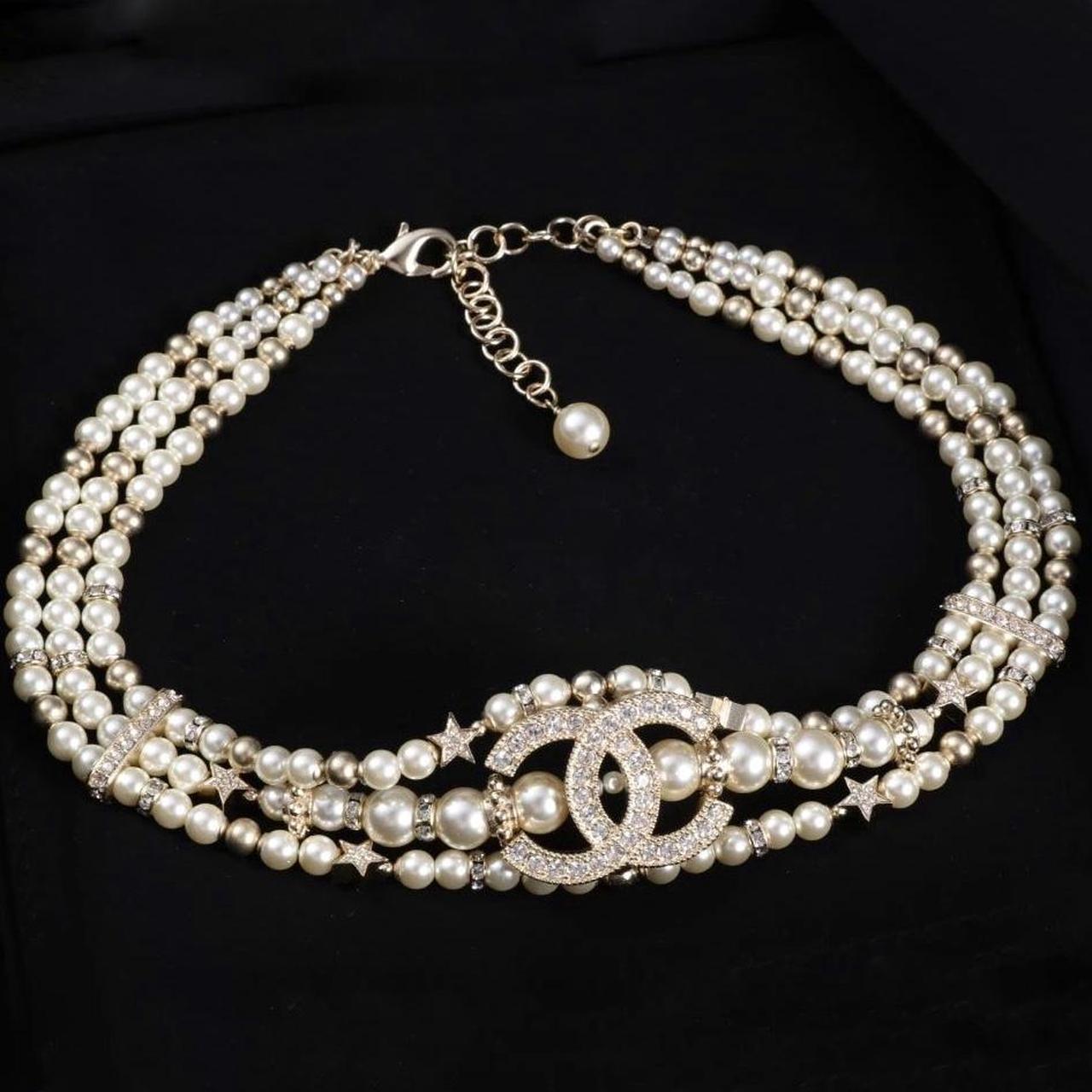 Chanel 23A Light Gold Crystal Pearl Triple Strand... Depop