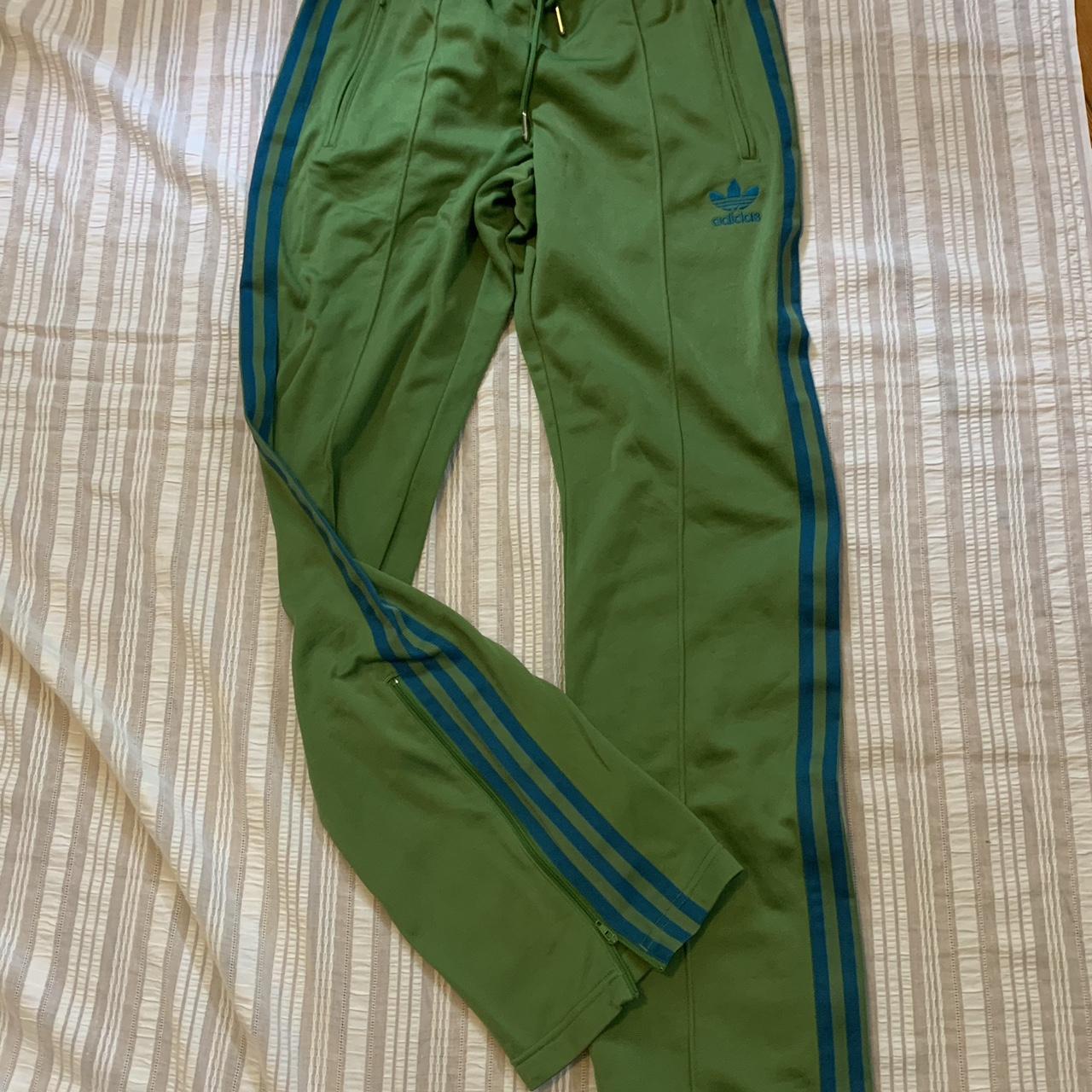 Green With Teal Stripes Adidas Zip Pocket Sweatpants Depop