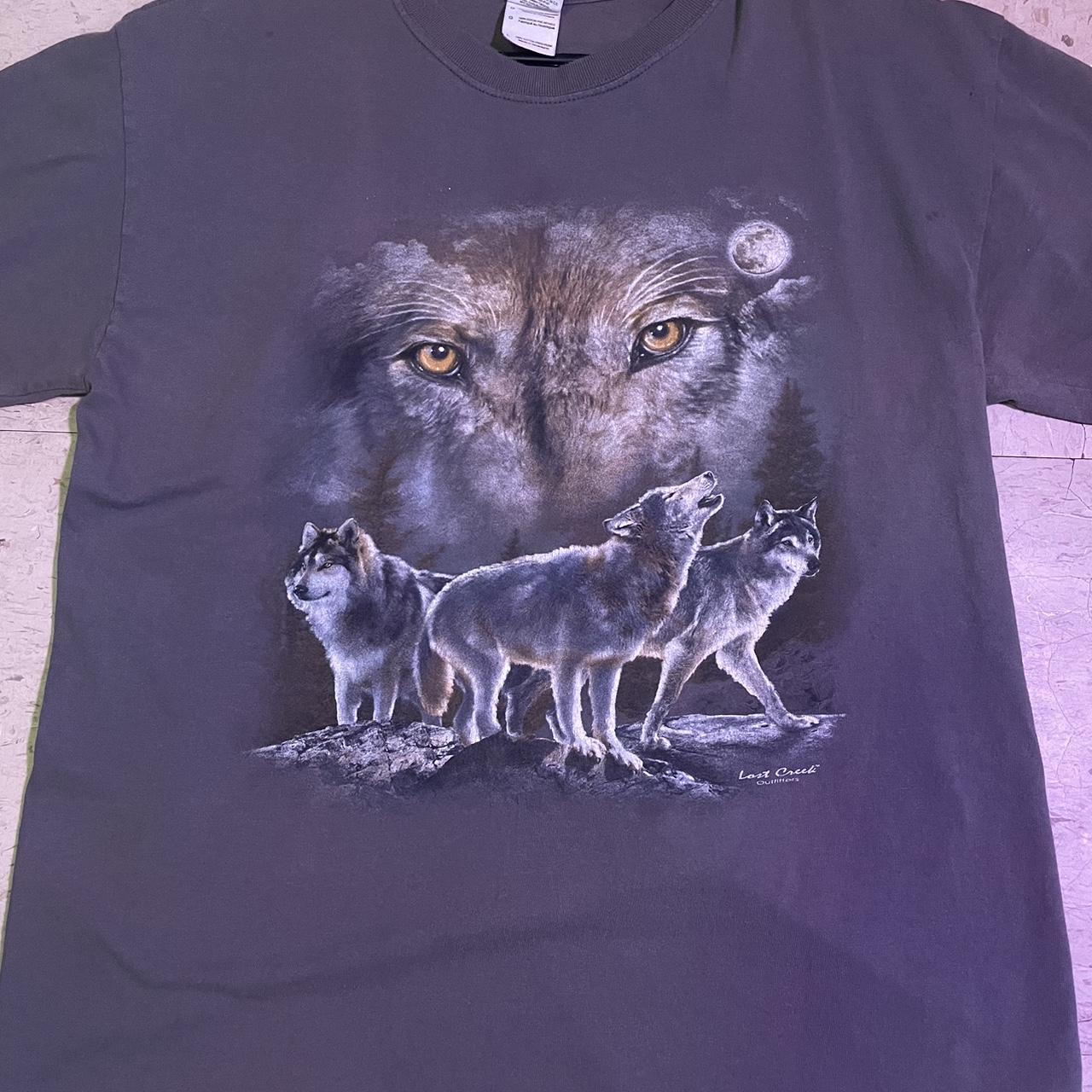 Vintage wolf animal grey crewneck shirt gildan ultra... - Depop