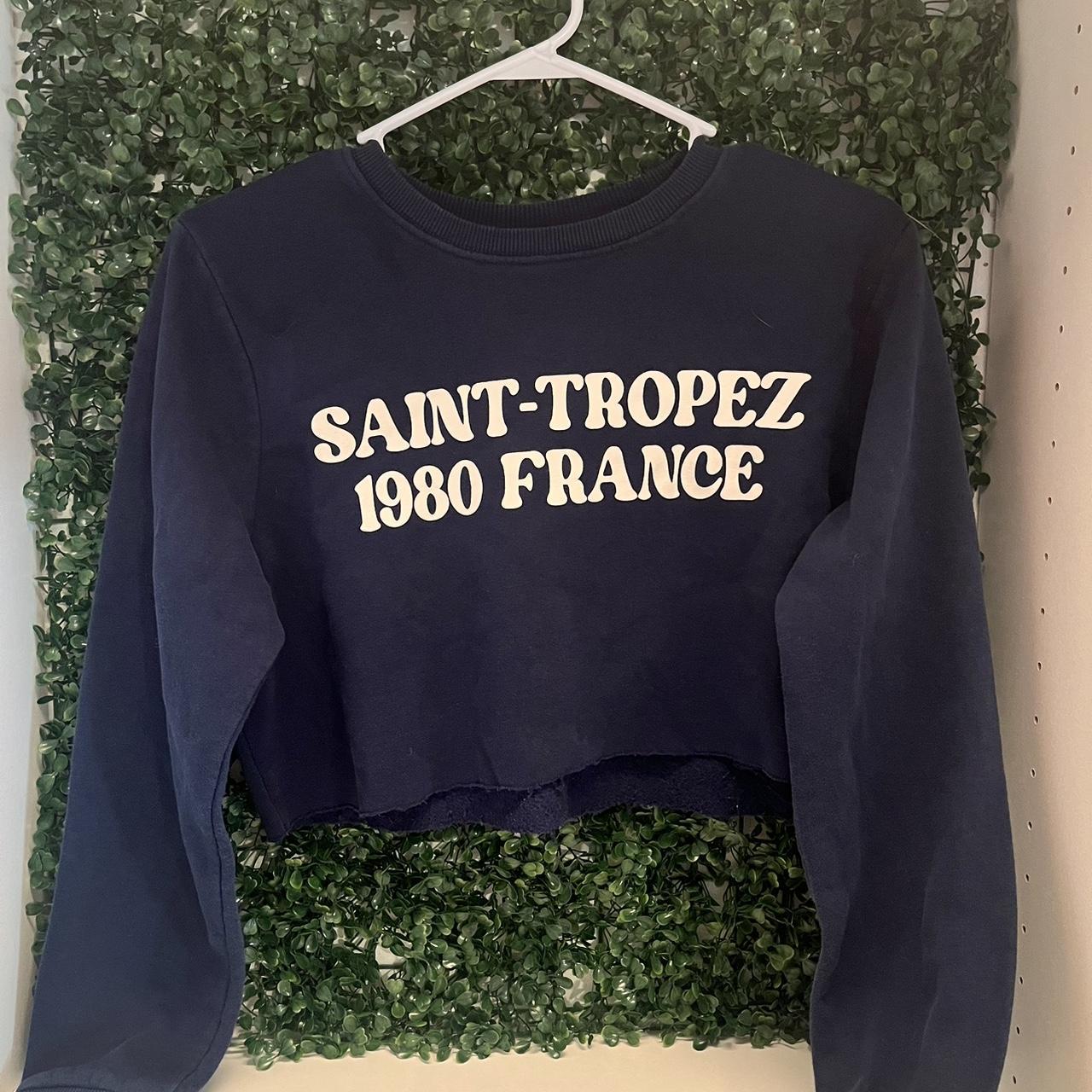 Zara Navy Blue Cropped Crewneck very comfy cut it... Depop