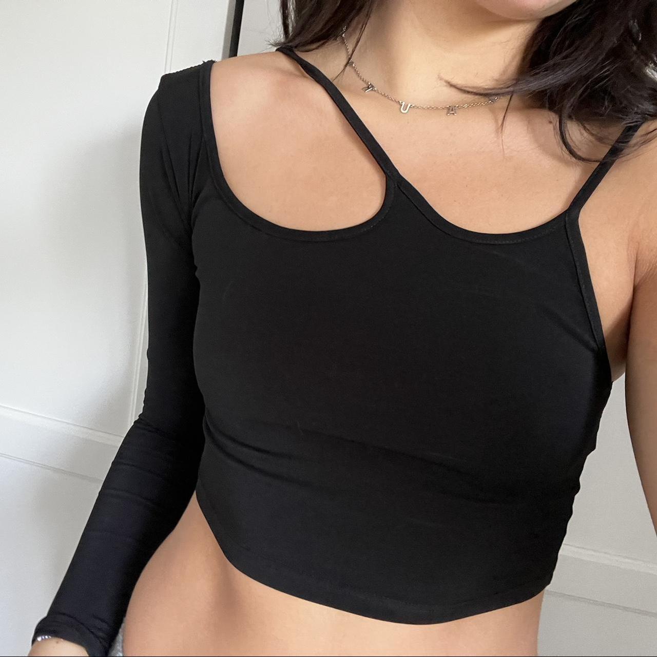 Gorgeous black one sleeved strappy top from pull & - Depop