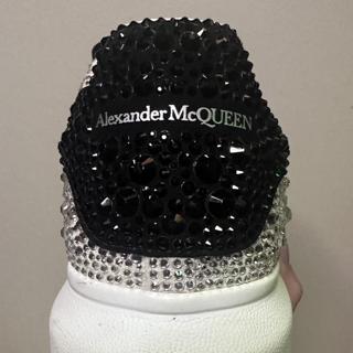 Alexander McQueen Men's Oversized Larry Allover Crystal Platform Sneakers White/Black