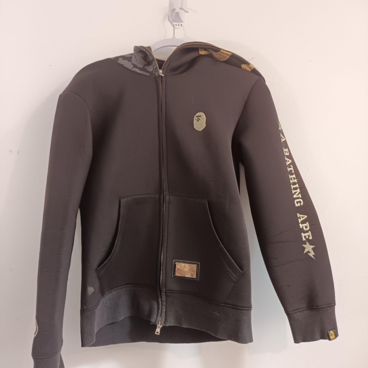 BAPE x Travis Scott Black Gold Shark Hoodie. Depop