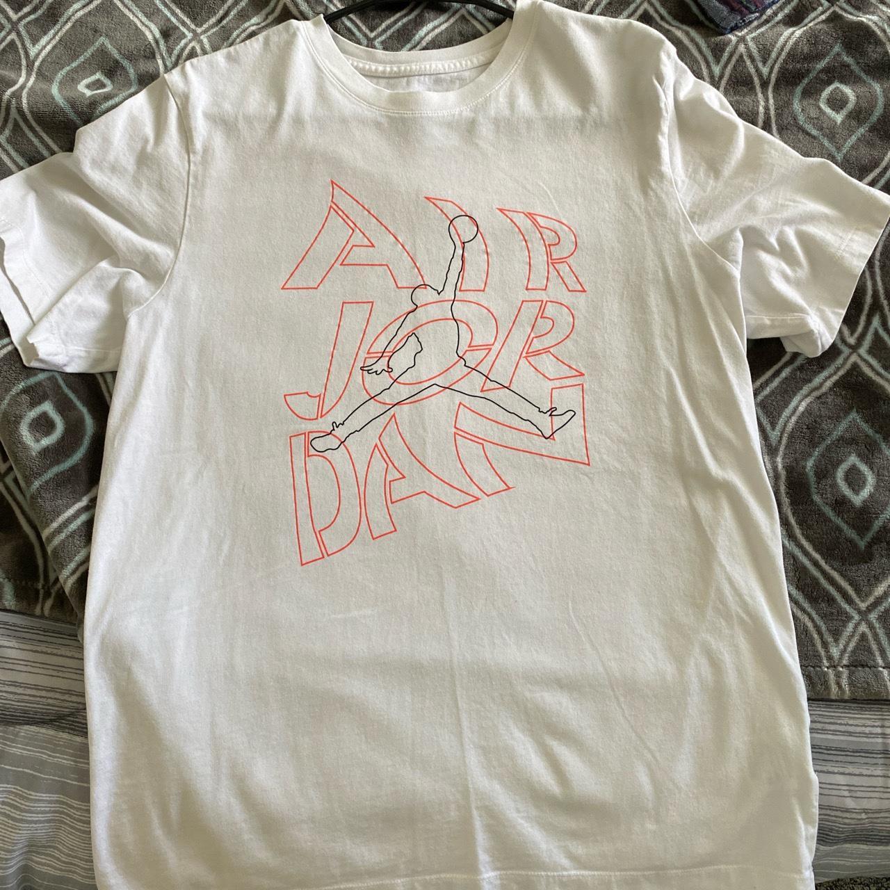 Neon Pink/Coral Air Jordan Large white tee Lightly... - Depop