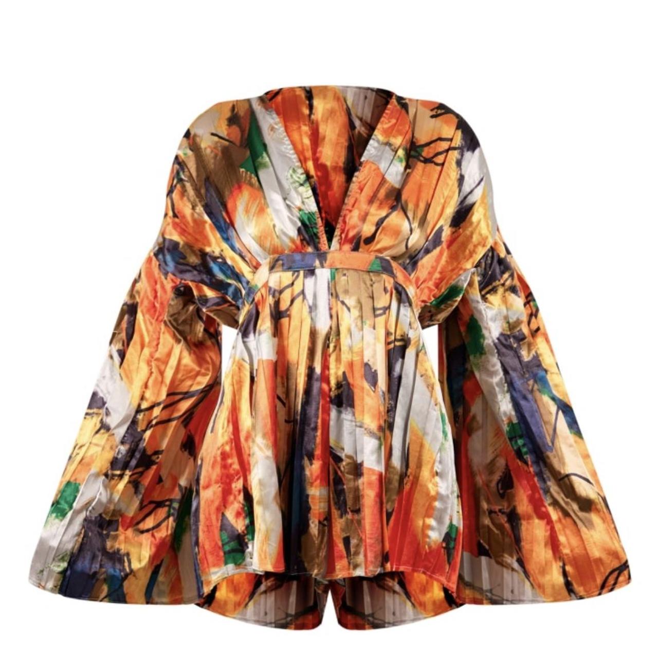 PLT Abstract Plunge Pleated Romper size 6, runs big