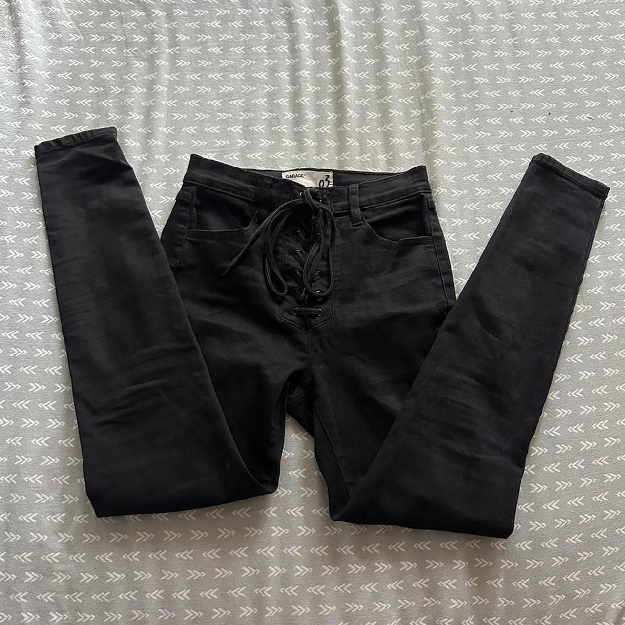 skinny black denim lace up jeans from Garage size 3... - Depop