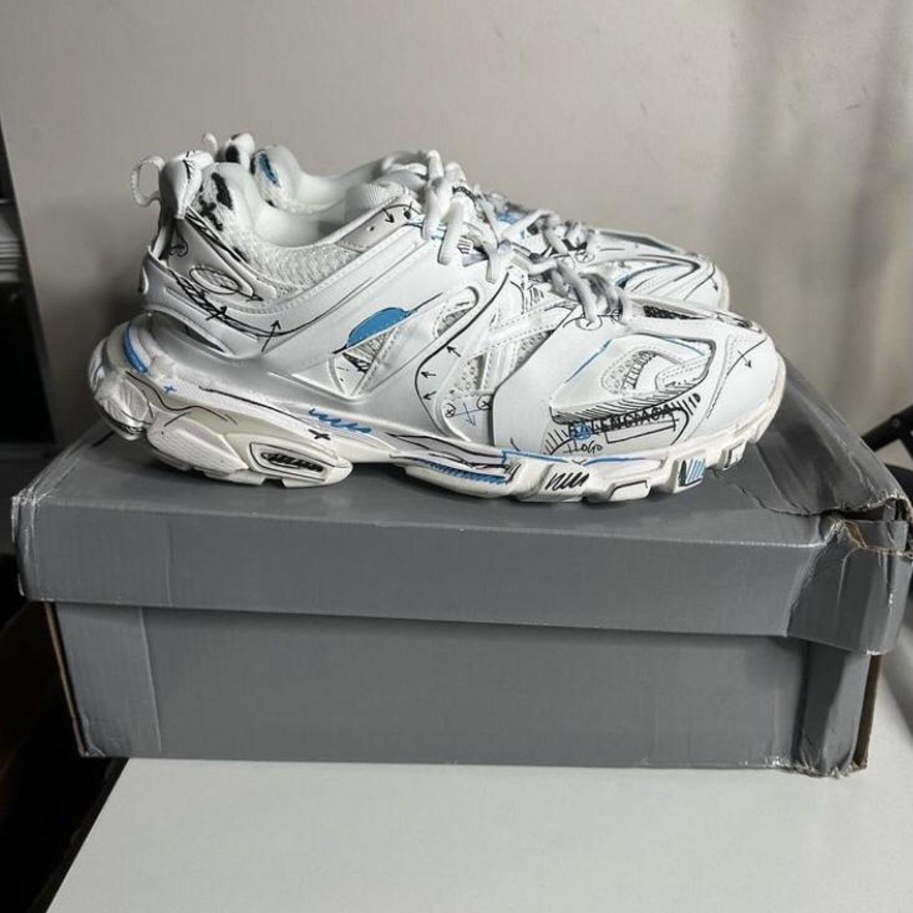 balenciaga track white graffiti used worn 10x - Depop