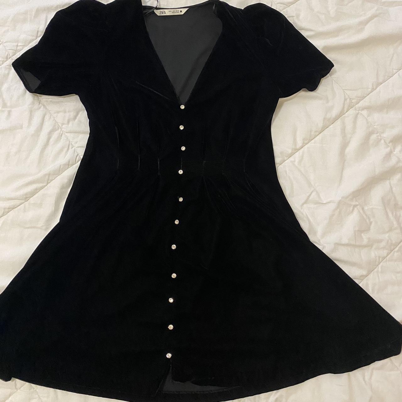 ZARA Black Velvet Mini Dress with Rhinestones Depop