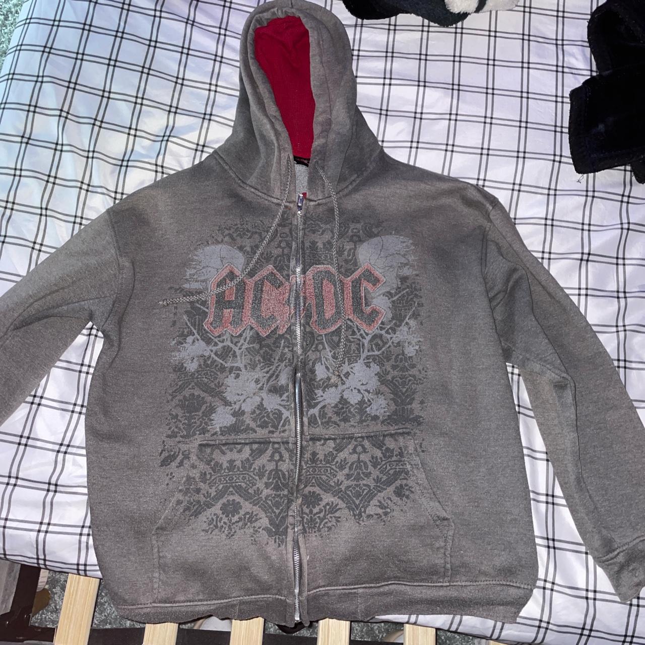 large 2007 acdc zip up grey, black, and red worn - Depop