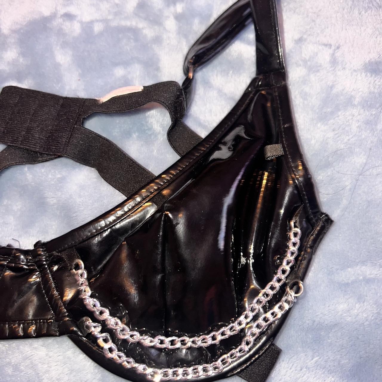 Black Vinyl Bra Top- size small (Iheartraves- - Depop