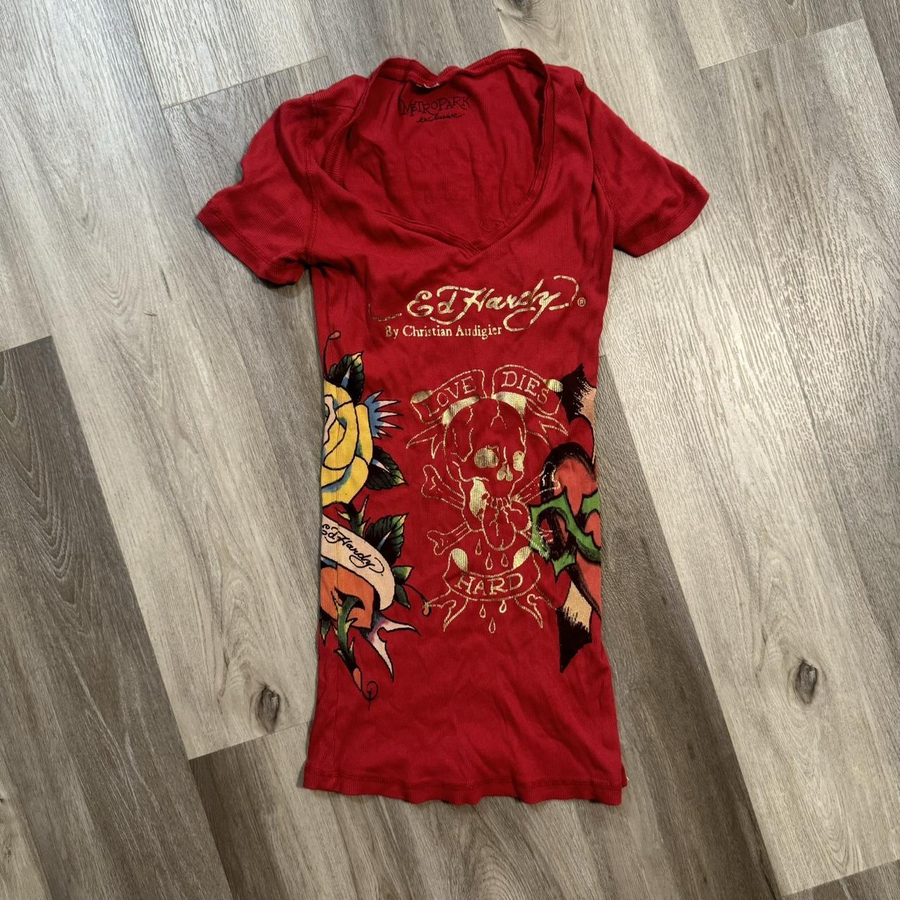 VINTAGE ED HARDY WOMANS LONG THERMAL STYLE TEE SHIRT... - Depop