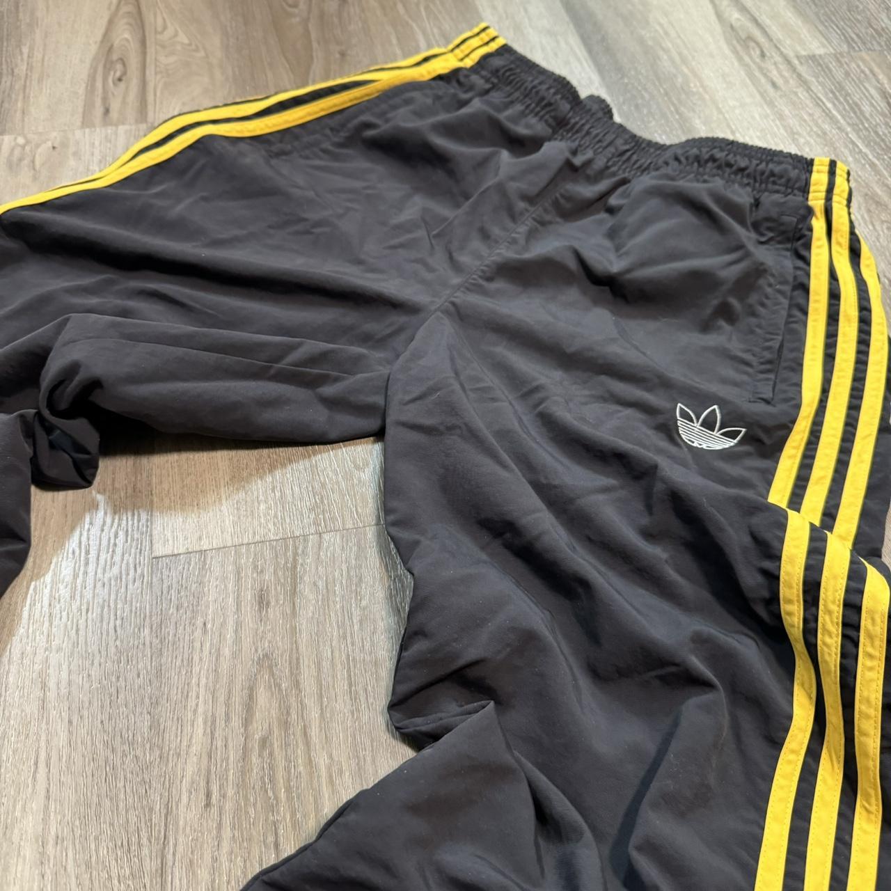 BLACK YELLOW ADIDAS TRACK PANTS STRIPPED VINTAGE... Depop