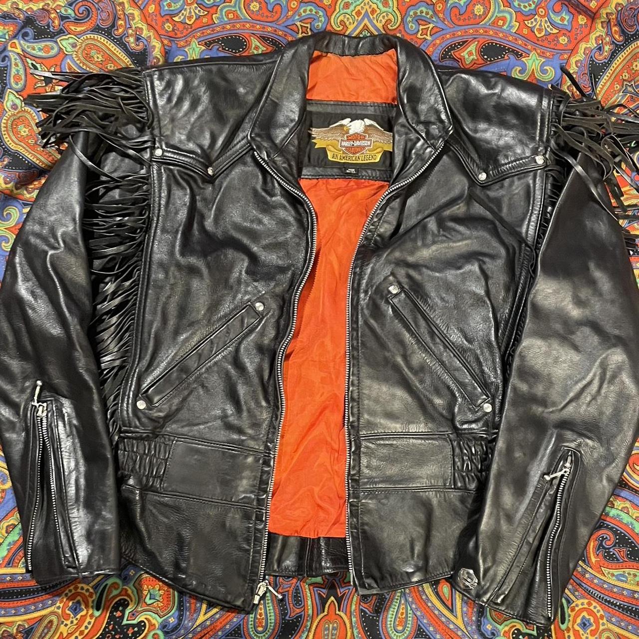 Harley davidson womens leather jacket with fringe best sale