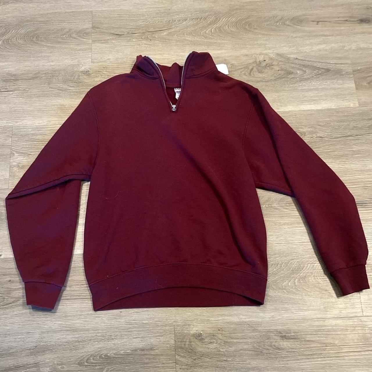 Red plain quarter zip up small stains on arm and... - Depop