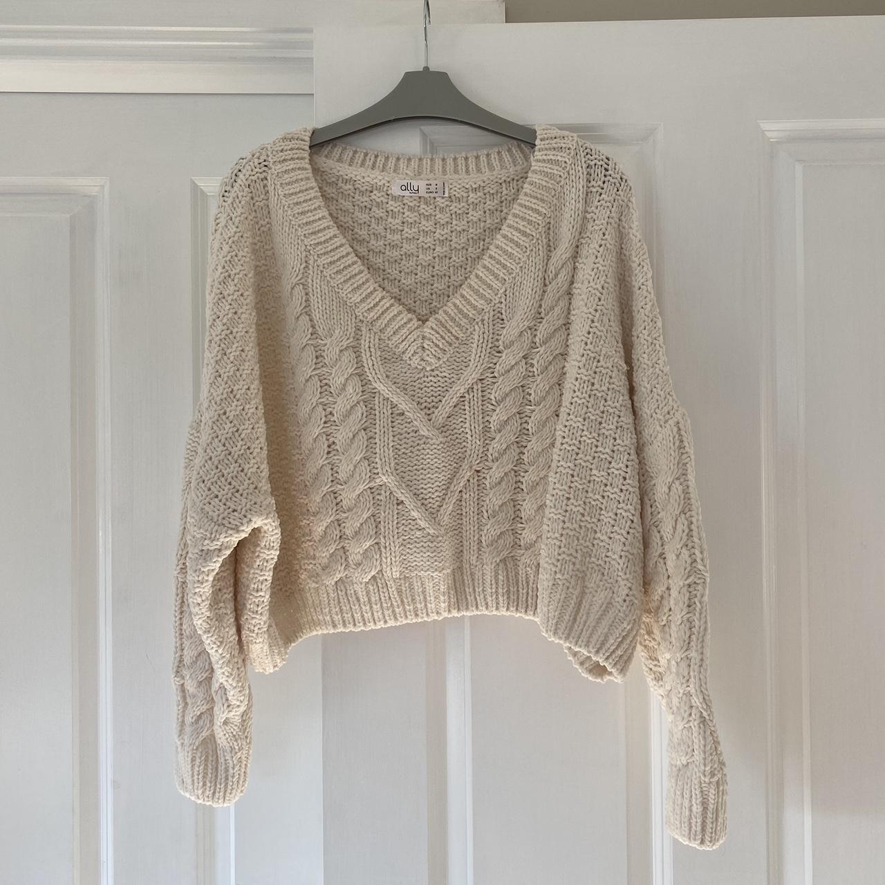 Ally cropped cream knit, boxy oversized fit. Size... - Depop
