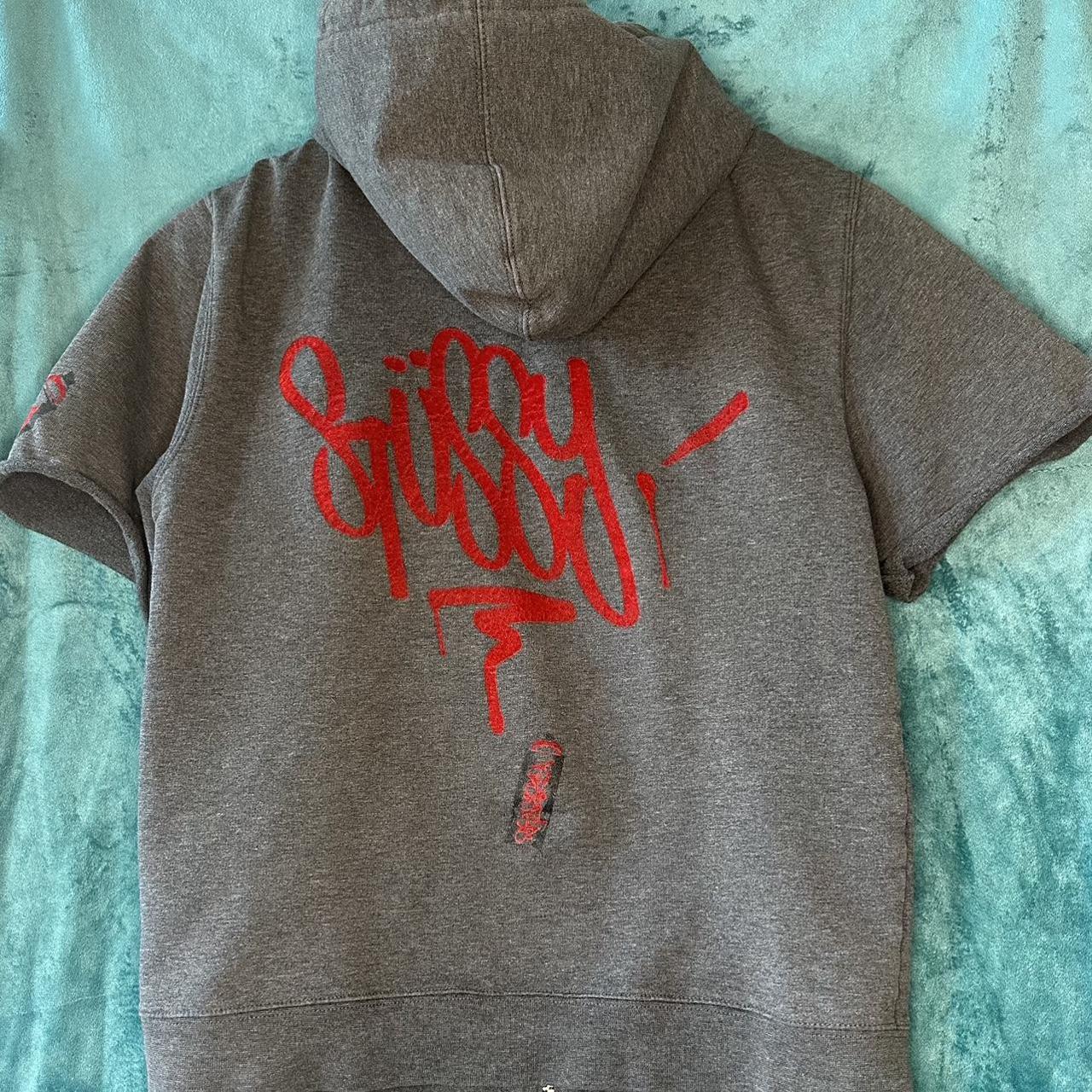 Grey stussy 2025 hoodie red writing