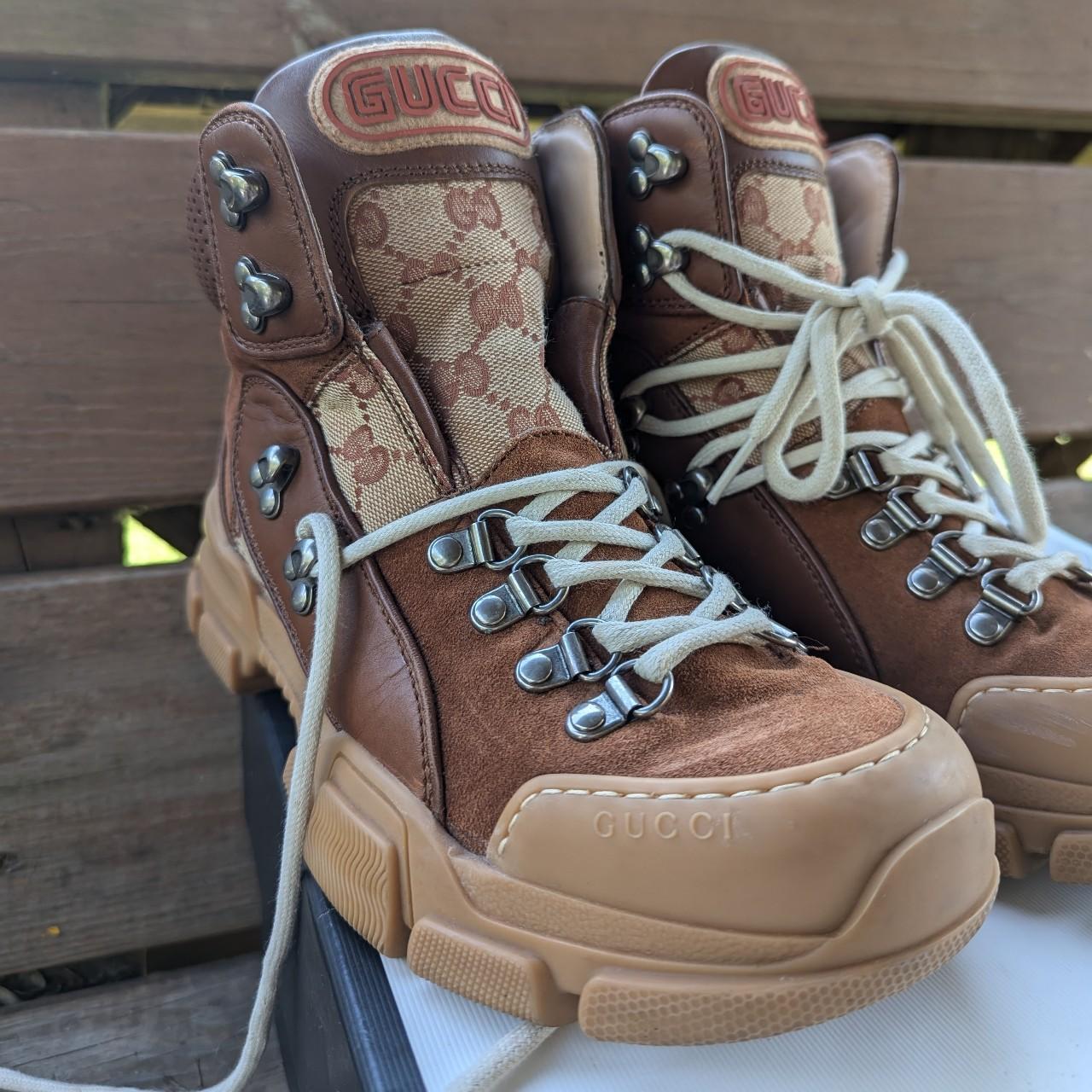 Women s Gucci Boots Size 8 hiking boots lettering. Depop