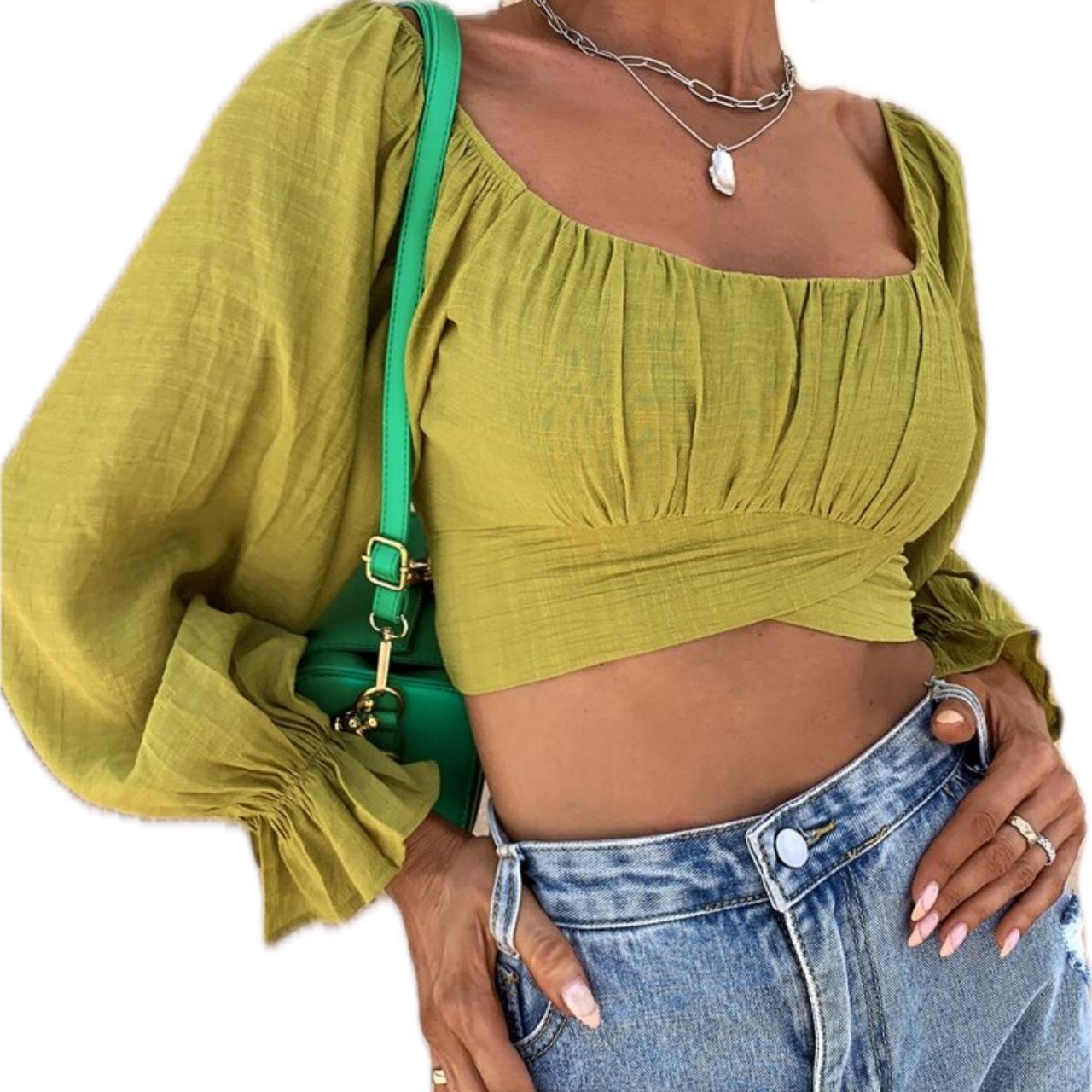 square neck flounce sleeve tie back crop milkmaid blouse