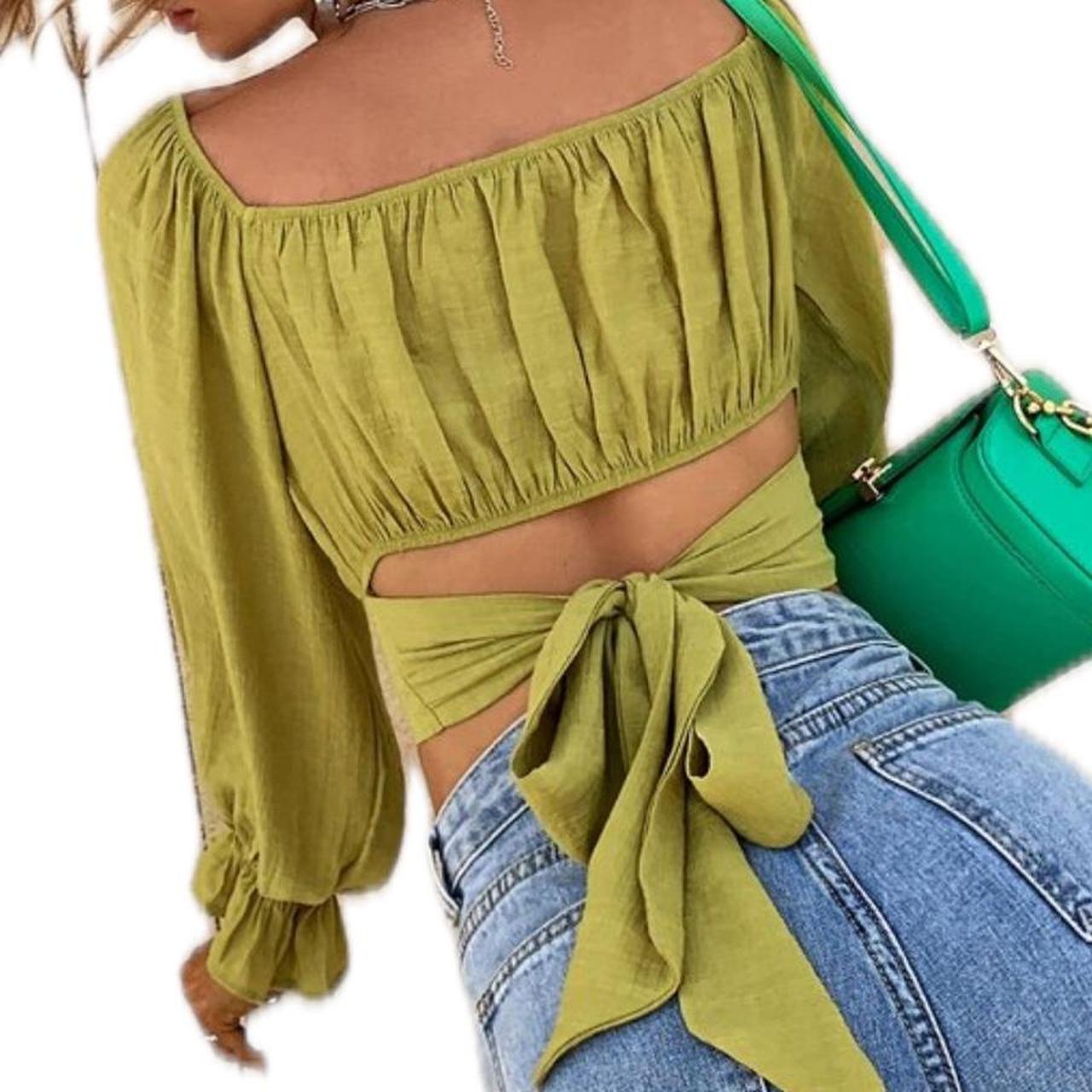 square neck flounce sleeve tie back crop milkmaid blouse