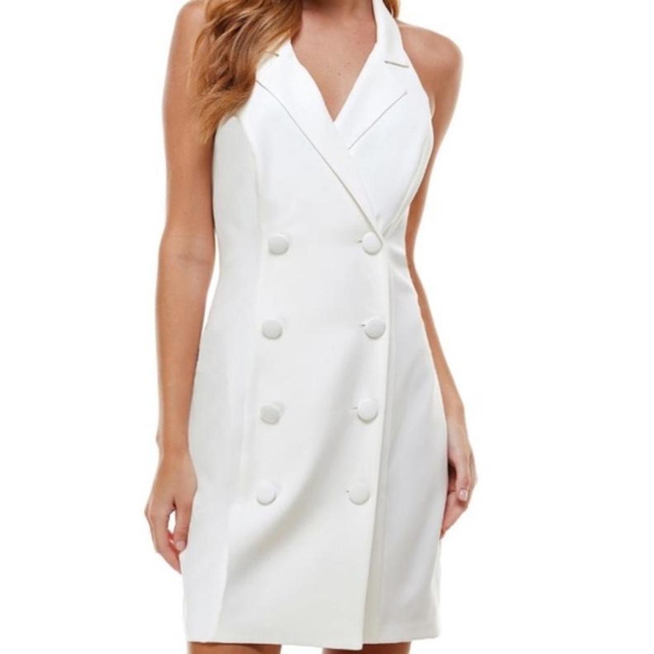 City Studios White Halter Tuxedo Dress Depop
