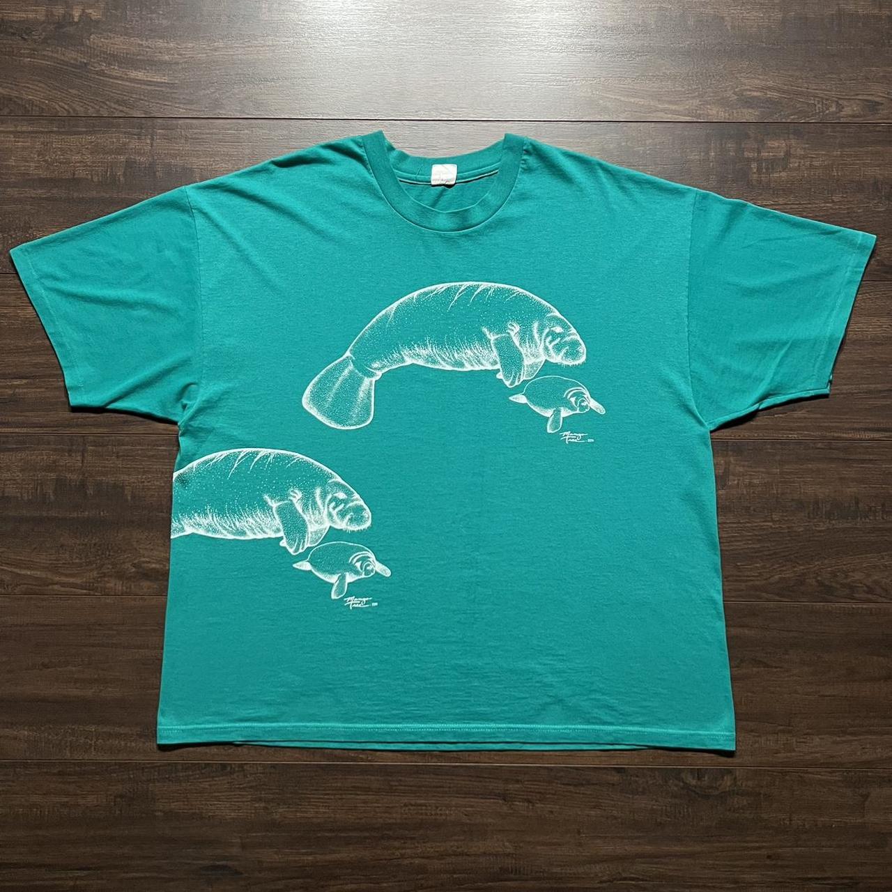 Vintage ‘90s Teal Manatee Wrap Around Nature... - Depop