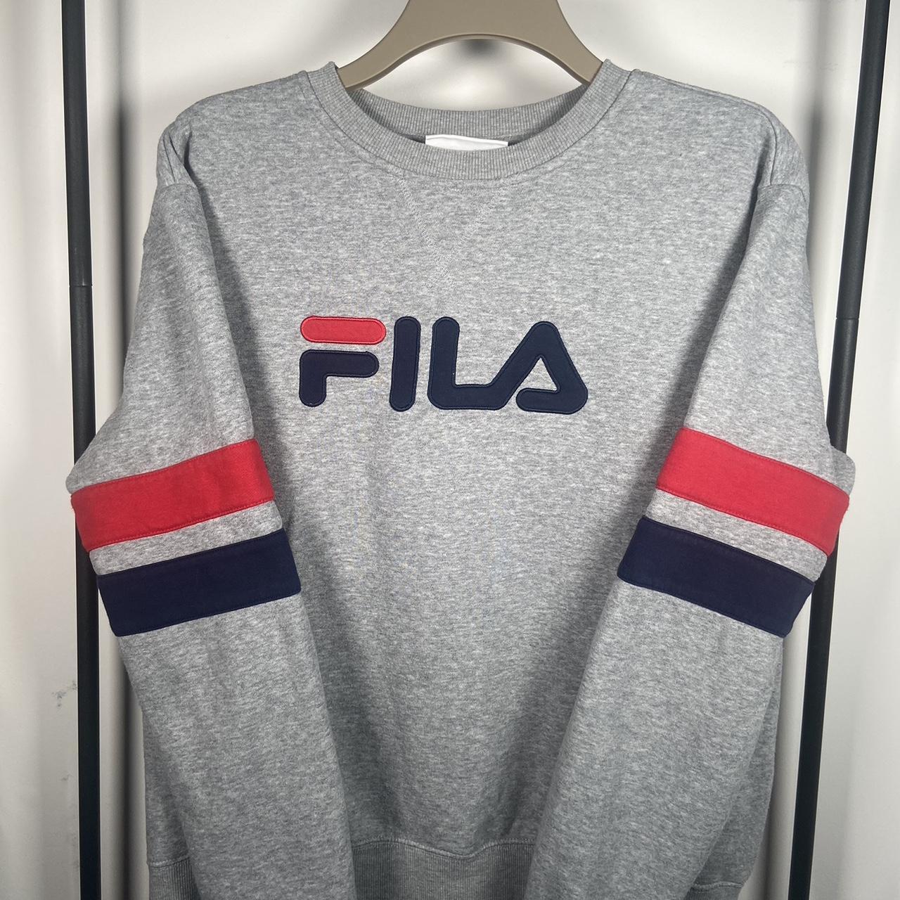 Fila XL grey red/blue jumper #Fila #vintage #90’s - Depop